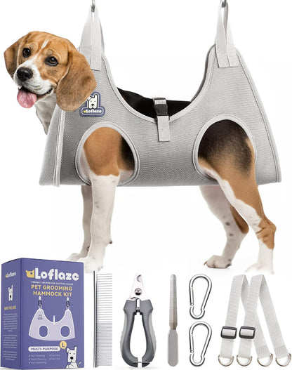 Loflaze Dog Grooming Hammock Harness for Dogs & Cats with Pet Nail Clipper Trimmer - Cat Hanger Sling for Trimming Clipping Nails- Dog Hammock Restraint Bag for Small Medium Large pet Grey S - Image 11