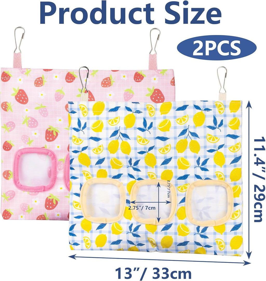 Lesnala 2pcs Bunny hay feeder Rabbit hay feeder bag Hanging guinea pig hay bag Large capacity cotton canvas fabric hay bag for Rabbits Bunny Chinchillas Hamsters and Other Small Pets(3 Holes,2 styles) - Image 7