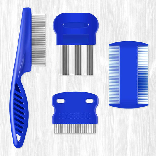 KUTKUT 4-Pack Stainless Steel Flea Combs front view for pet grooming.