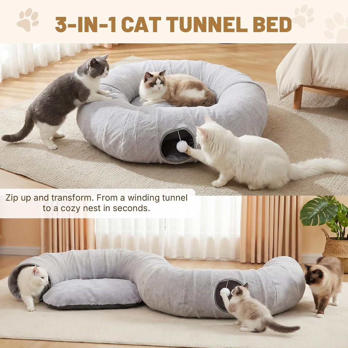 BUMUBI collapsible big cat tunnel showing sturdy internal steel wire structure