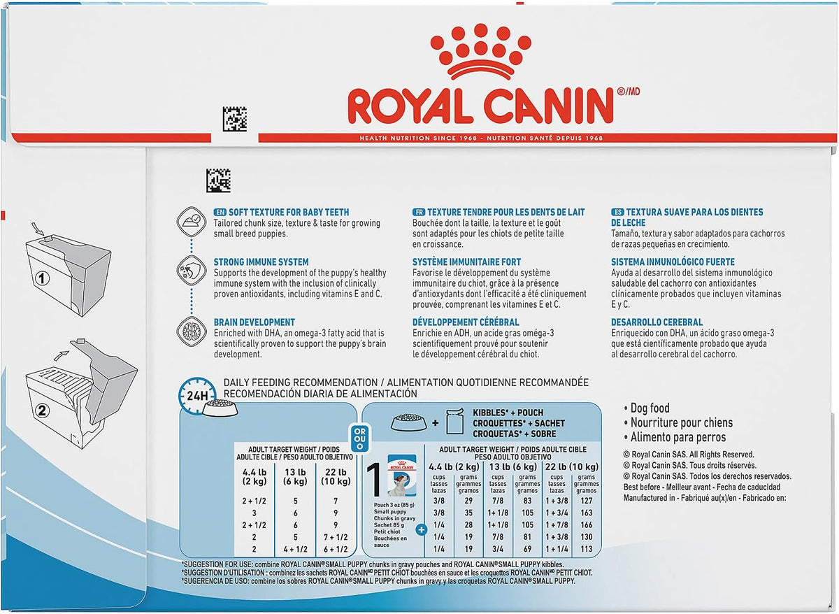 Twelve pack of Royal Canin small breed puppy wet food pouches