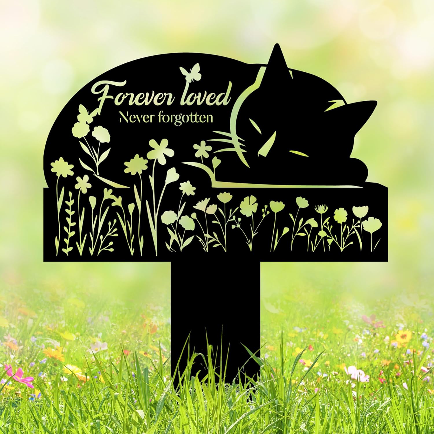 HEGANITS cat grave marker outdoor memorial front view in garden setting