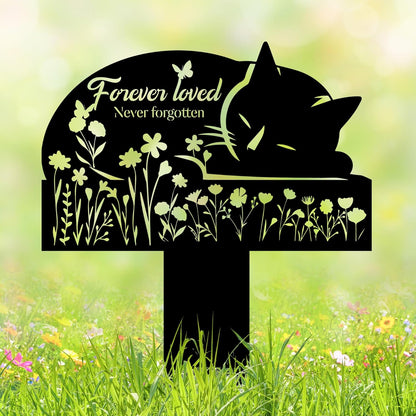 HEGANITS cat grave marker outdoor memorial front view in garden setting