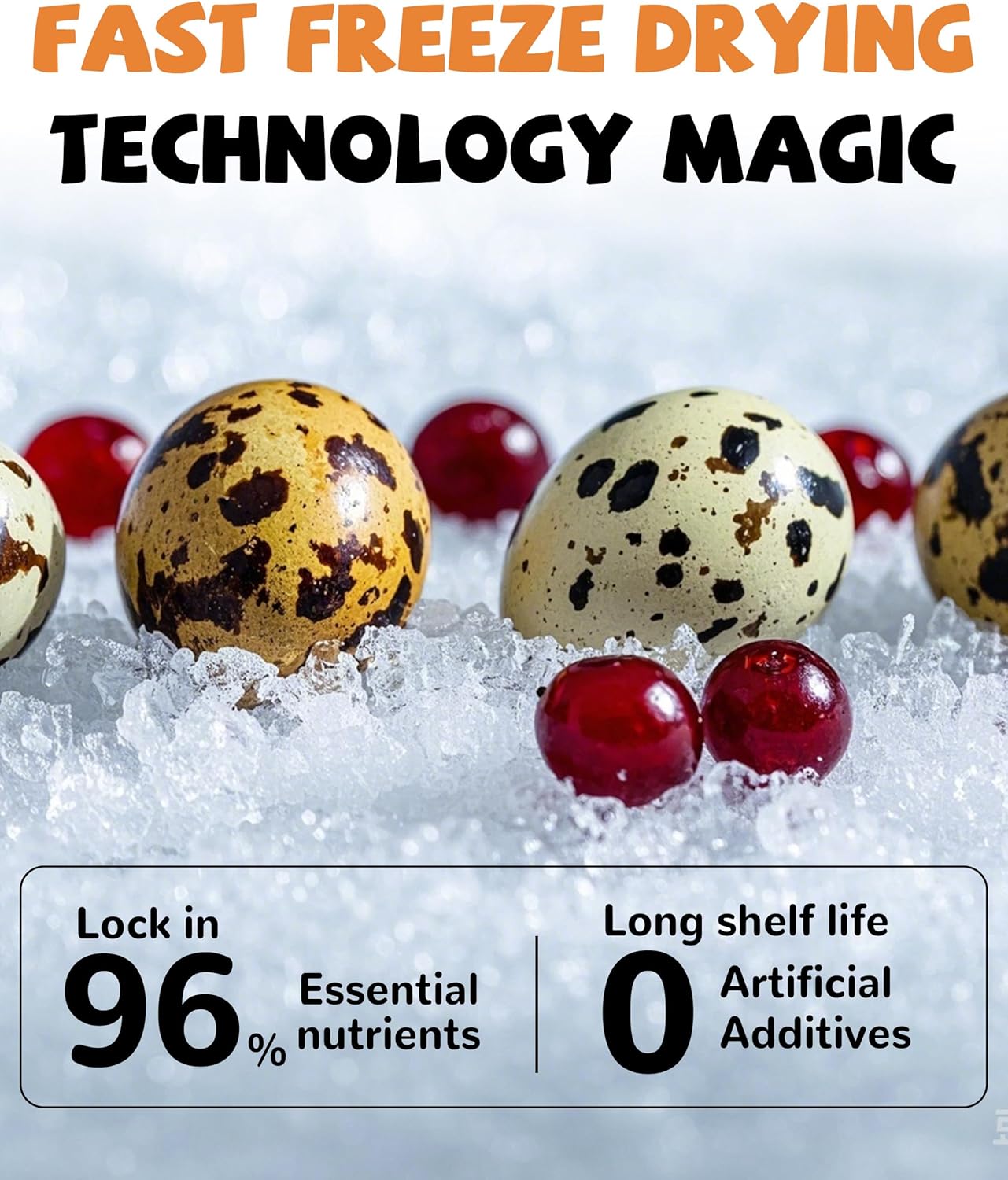Healthy quail egg yolk and cranberry pet treat for cats and dogs
