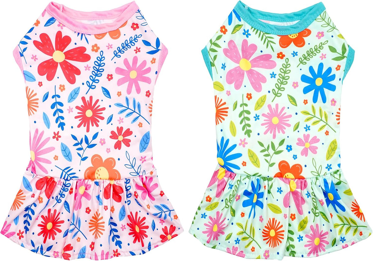 2PCS/Pack Hawaiian Dog Dresses Pink Green for Small Dogs Girl Female Puppies Doggies Kittens Skirts Summer Sundress Pet Apparel Pineapple Toucan Flamingo Soft for Holiday Party Beach S - Image 12