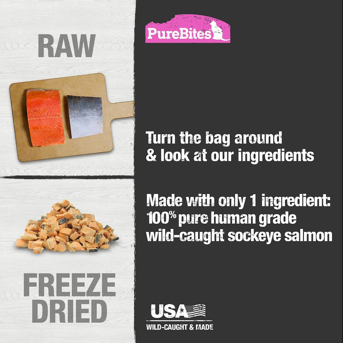 PureBites wild caught sockeye salmon raw freeze dried pet snack
