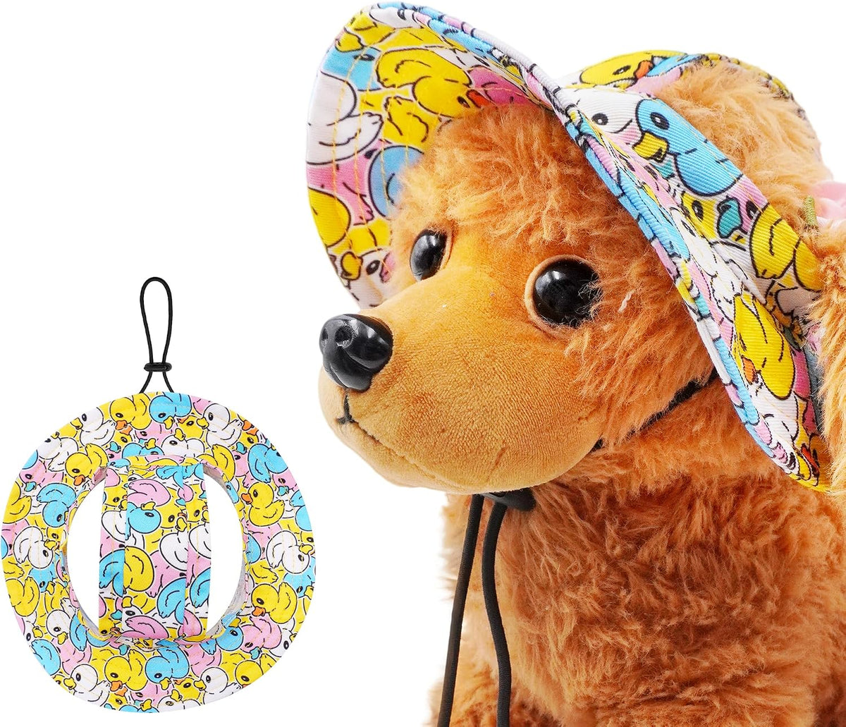 Dog Hat for Small Dogs with Ear Hole Round Brim Bucket Outdoor Sun Hat Protection Neck Strap Adjustable Pet Caps Puppy Doggy Cats Flower Hawaiian Flamingo Green S - Image 10