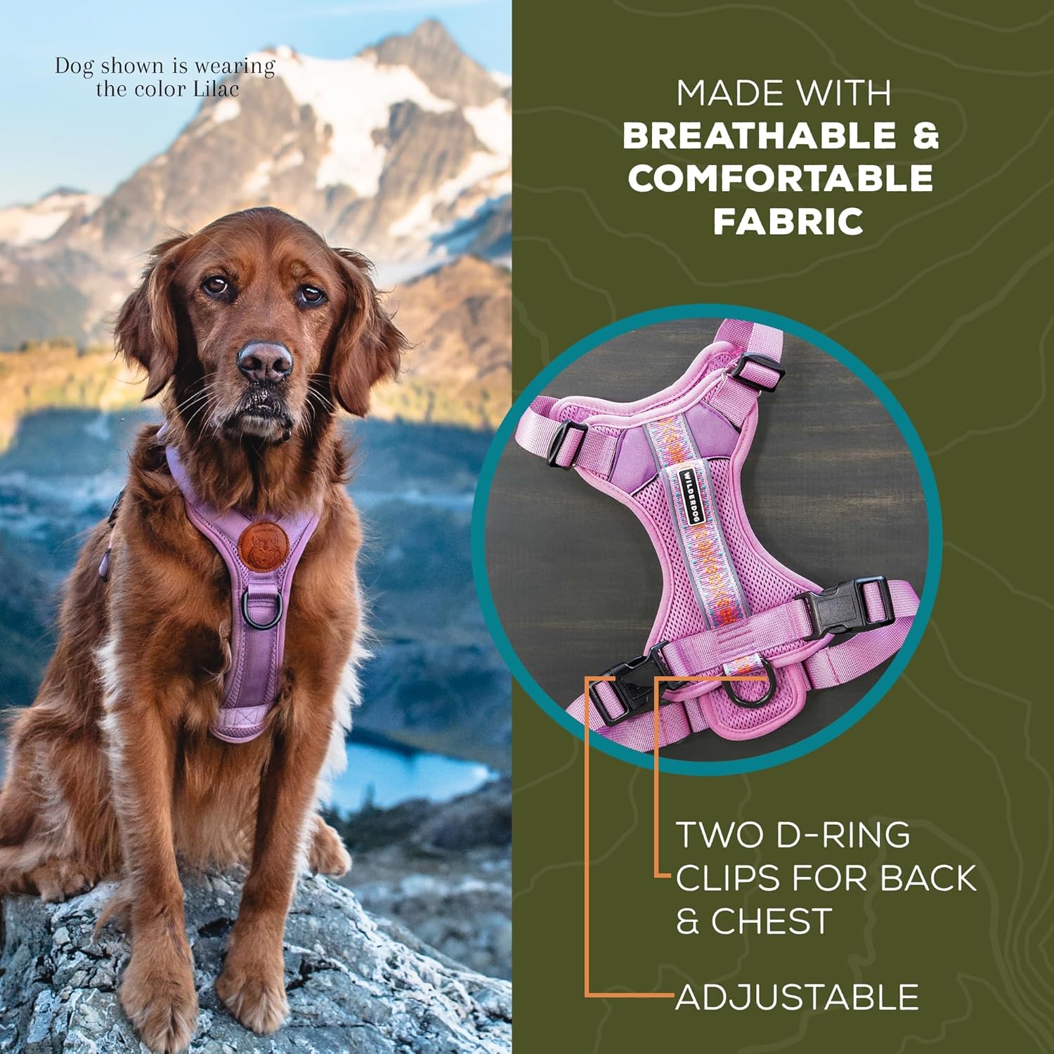 Wilderdog lilac mesh dog harness chest buckle detail