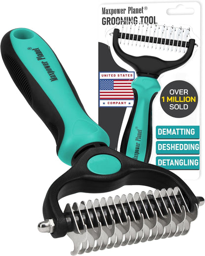 Maxpower Planet pet grooming brush front view turquoise color undercoat rake