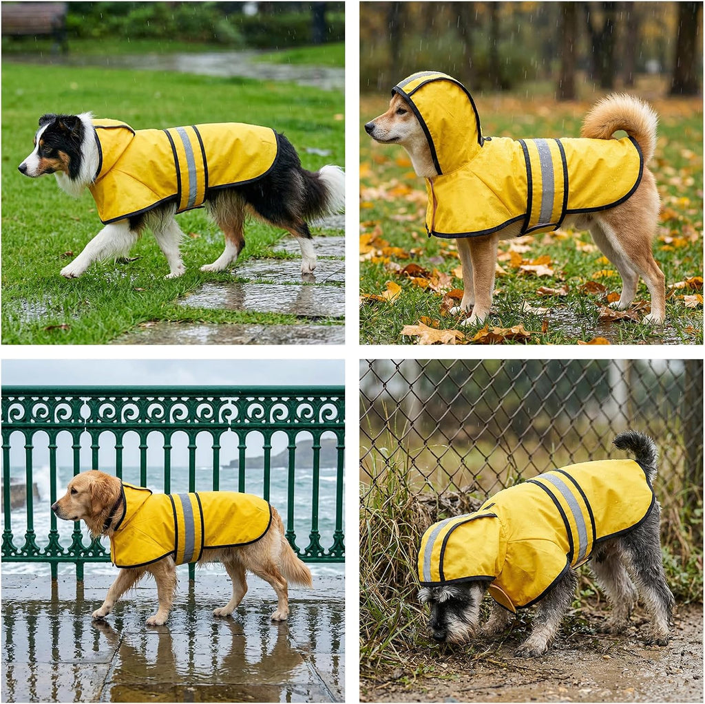 Choyaxo classic yellow pet rain gear layout showing complete upper body coverage.