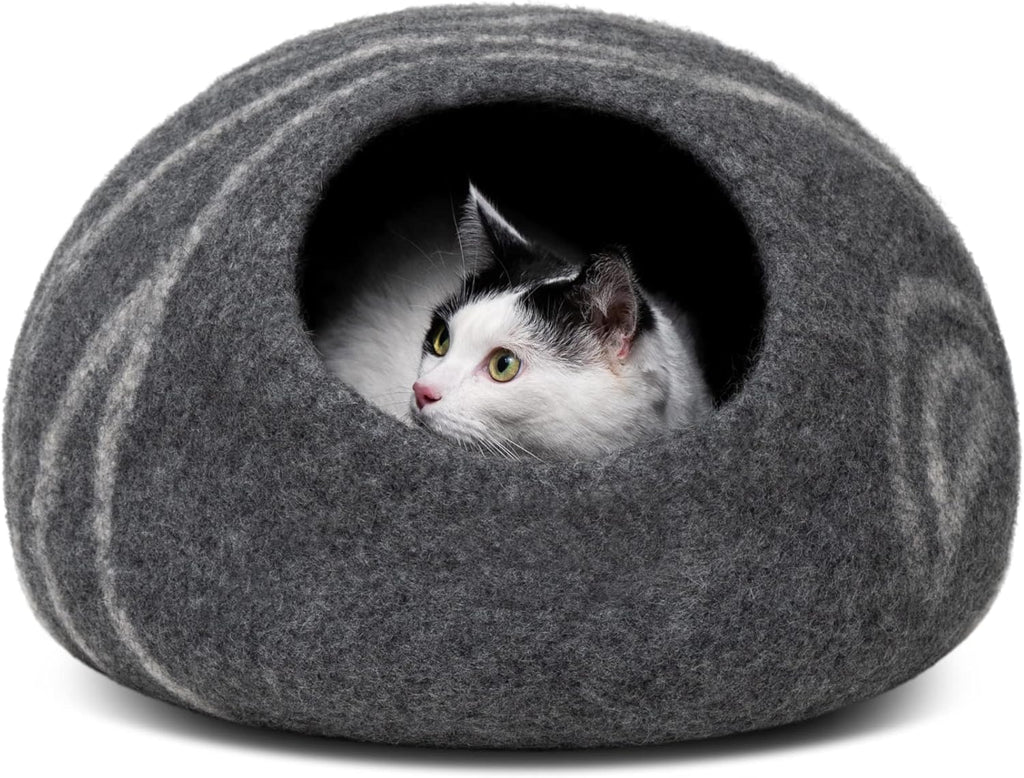 MEOWFIA Cat Cave - Premium Felt Cat Bed Enclosure for Indoor Cats, Handmade Merino Wool (Light Gray, Medium) - Image 14