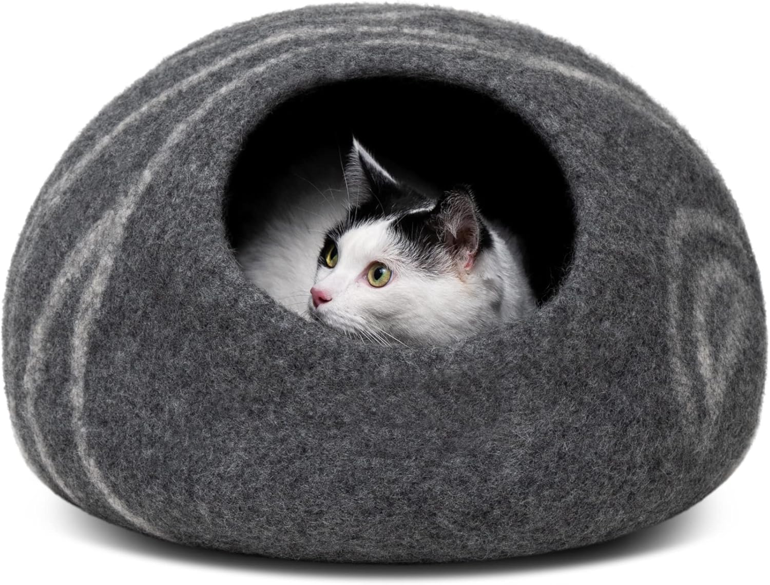 MEOWFIA Cat Cave - Premium Felt Cat Bed Enclosure for Indoor Cats, Handmade Merino Wool (Light Gray, Medium) - Image 14