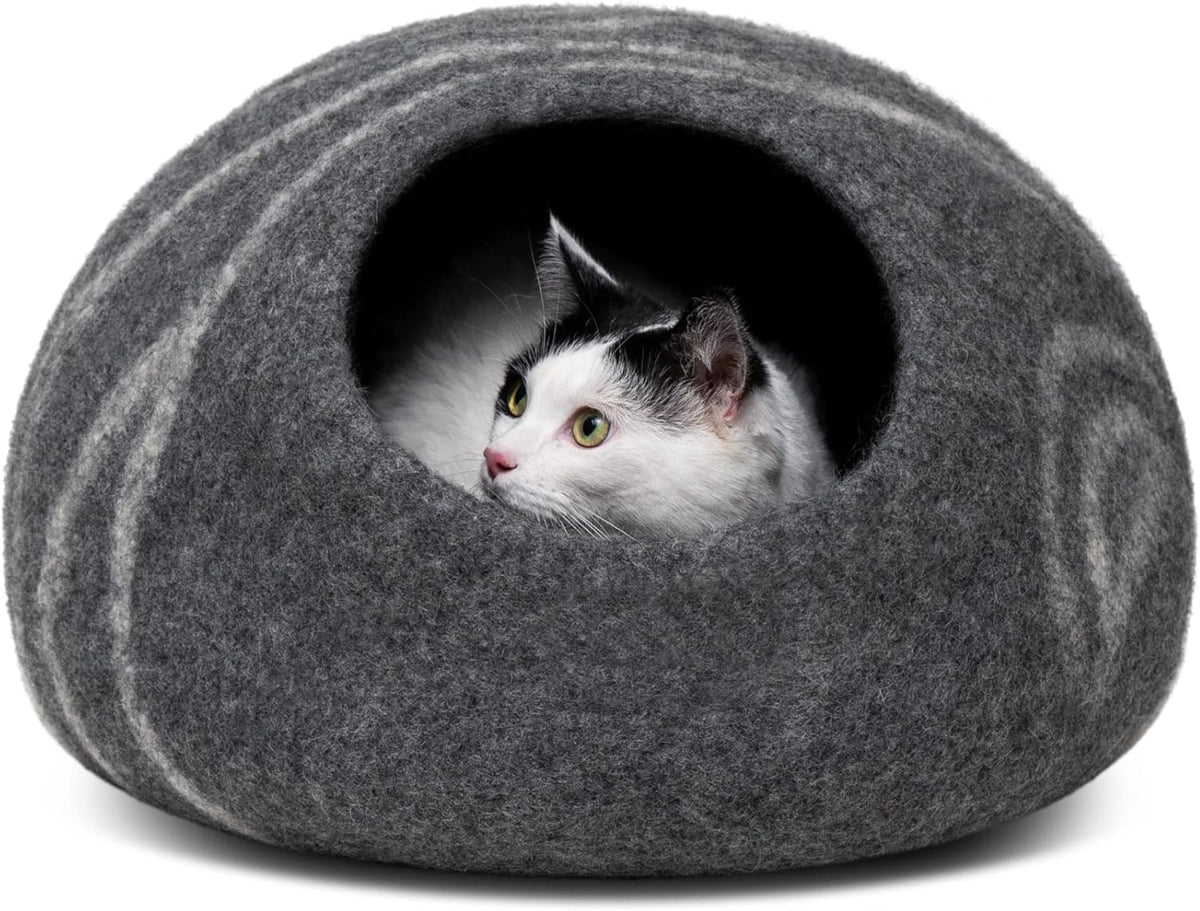 MEOWFIA Cat Cave - Premium Felt Cat Bed Enclosure for Indoor Cats, Handmade Merino Wool (Light Gray, Medium) - Image 14