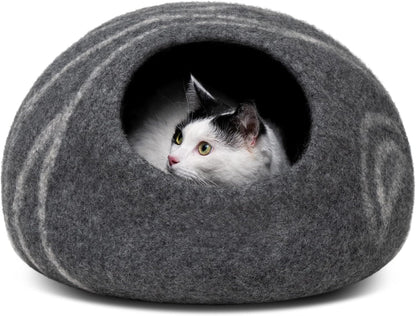 MEOWFIA Cat Cave - Premium Felt Cat Bed Enclosure for Indoor Cats, Handmade Merino Wool (Light Gray, Medium) - Image 14