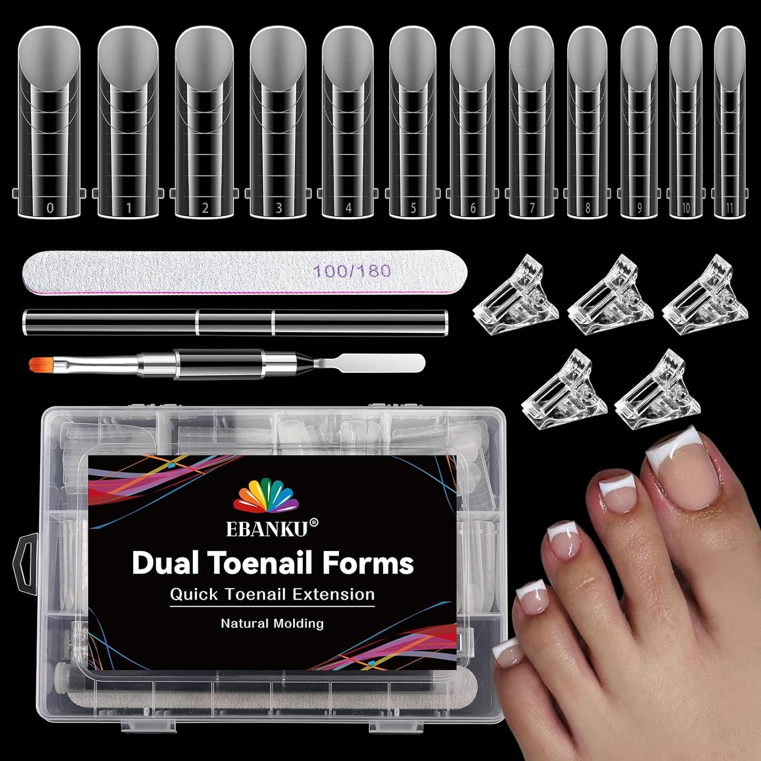 Ebanku Poly Gel Toe Nail Form Set front view with all components