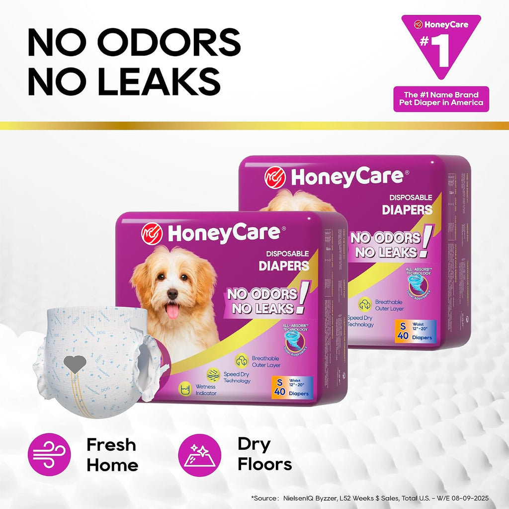Close up view of the color changing wetness indicator on a Honey Care pet diaper.