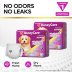 Close up view of the color changing wetness indicator on a Honey Care pet diaper.