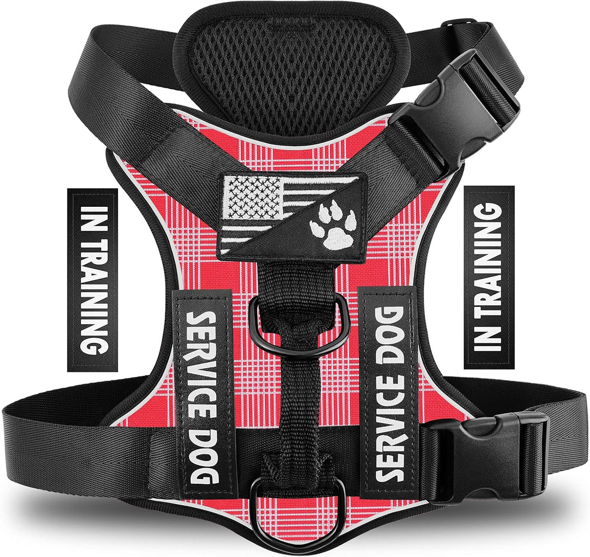 Service Dog Harness, Reflective Dog Vest Harness with 5 PCS Patches, Adjustable Soft Oxford Pet Harness, Inner Layer Mesh, Easy to Control for Dogs (All-RED, Small (Pack of 1)) - Image 13