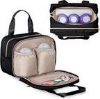 Fasrom wearable breast pump bag front view in matte black showing heavy duty zippers and top carry handle.
