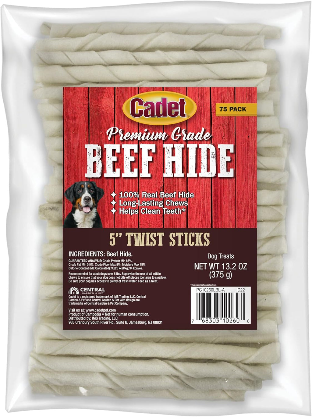 Cadet Premium Grade Beef Hide for Dogs, Long Lasting Rawhide Twist Chew Sticks, Natural Dog Chews, 5 Inch Dog Bones (100 Count) - Image 10