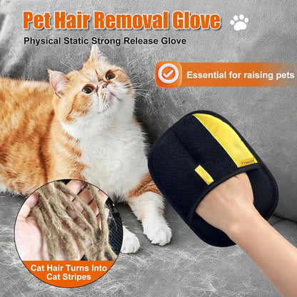 Close up of bidirectional brush fibers trapping cat fur on grooming mitt