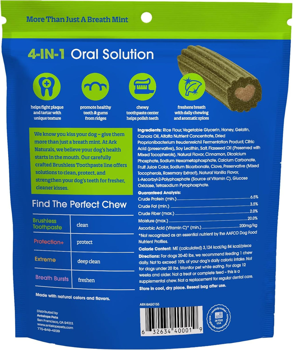 Ark Naturals 18 ounce dog dental chews package back label details