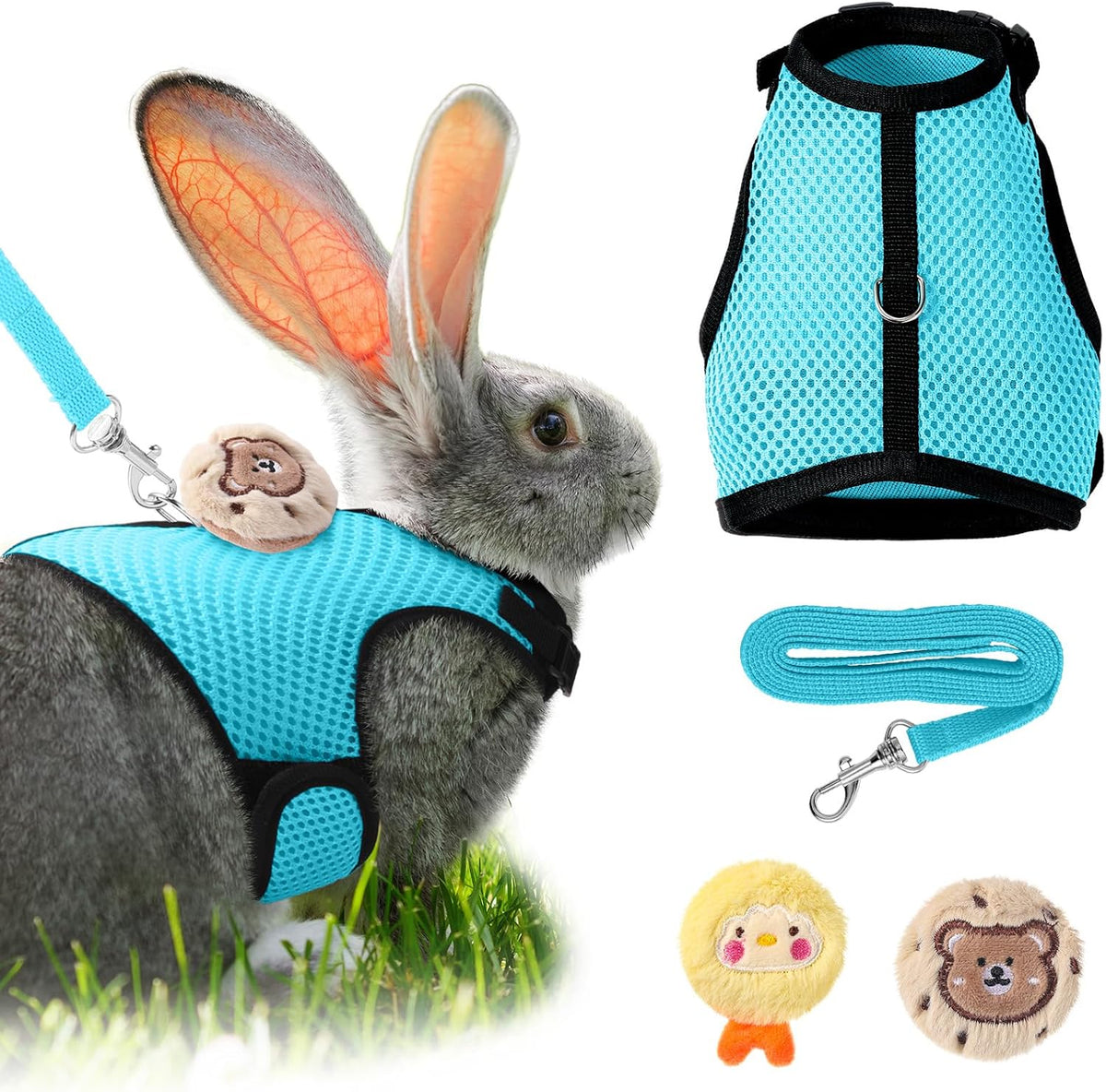 Bunnycool light blue rabbit harness and leash set front view
