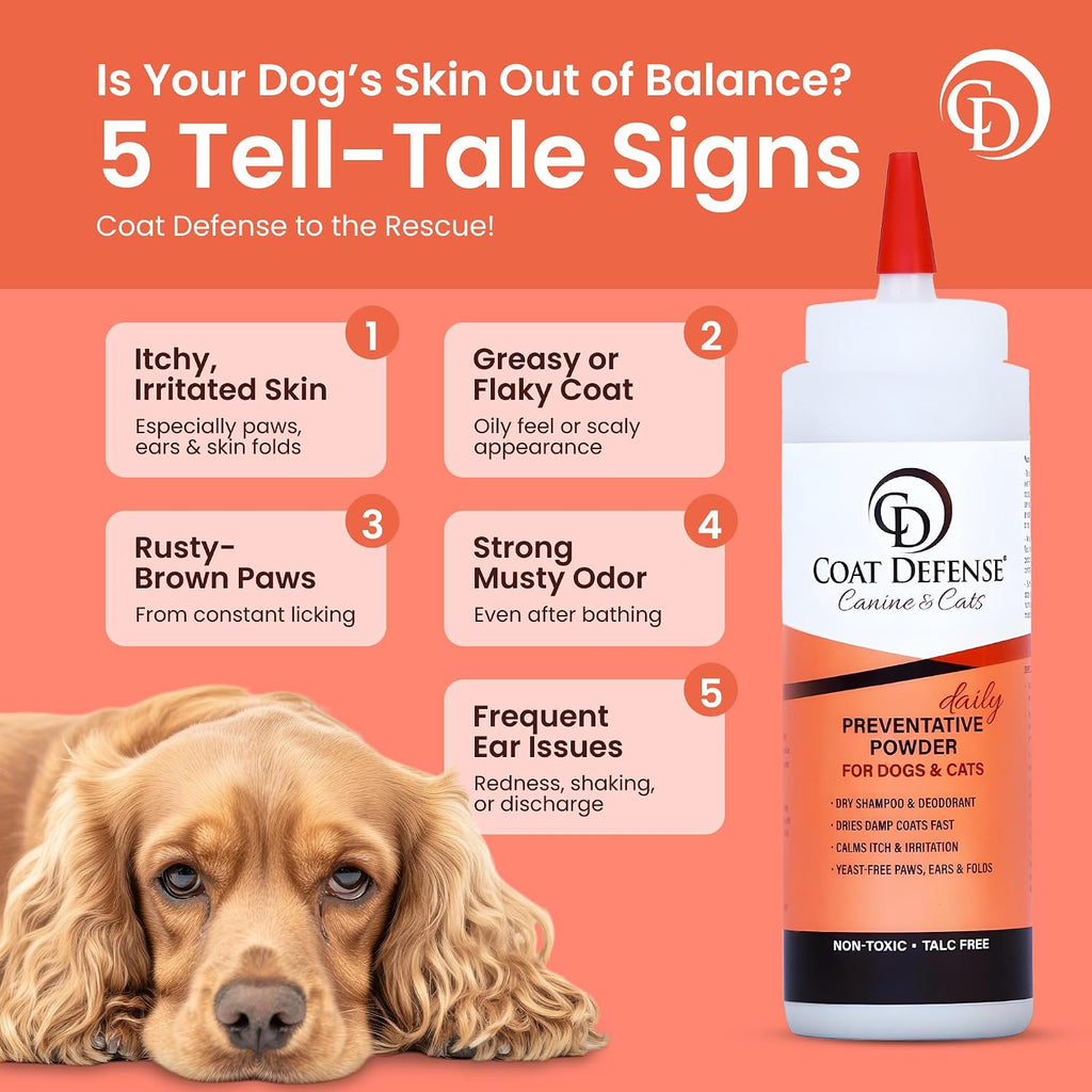 COAT DEFENSE Daily Preventative Powder | Made in USA | 9oz Precision Point Waterless Dog Shampoo & Pet Deodorizer for Smelly Dogs | Provides Anti Itch Relief | Dog Shampoo for Dry Itchy Skin - Image 9