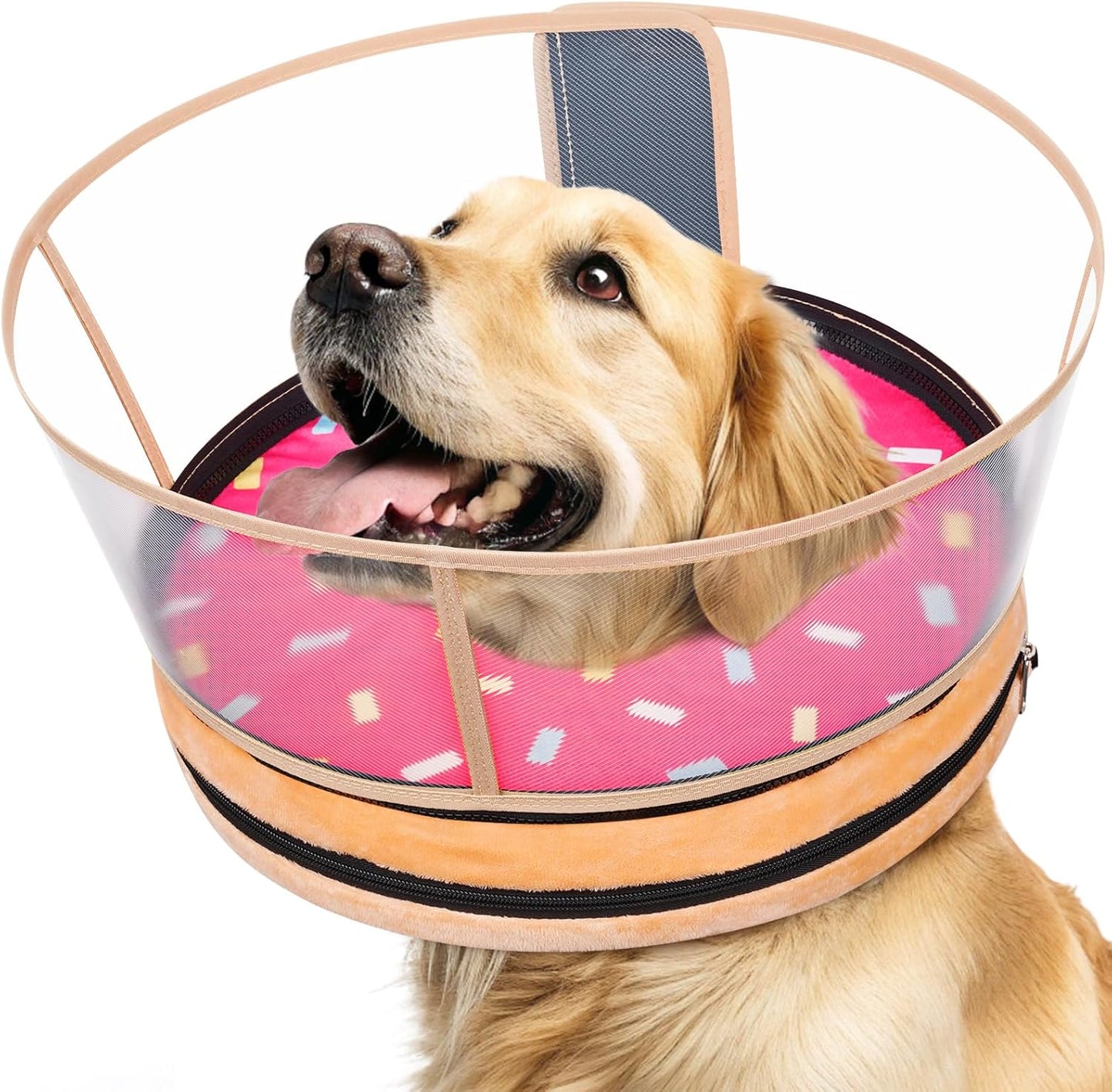 Didopet sponge dog cone after surgery front view showing pink donut pattern