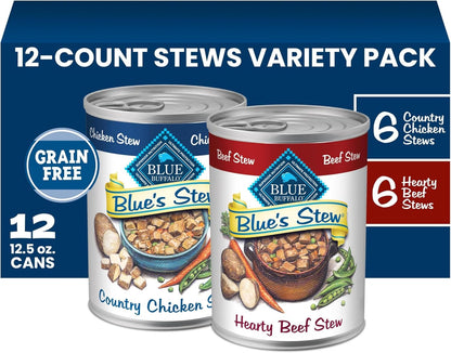 Blue Buffalo Blue's Stew Variety Pack Hearty Beef & Country Chicken Stew Natural Grain Free Wet Dog Food with Real Meat in Thick Savory Gravy, Natural Ingredients, 12.5-oz Cans (6 Count) - Image 11