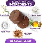 Petsology advanced dog supplement ingredients list featuring hemp seed oil and chamomile.