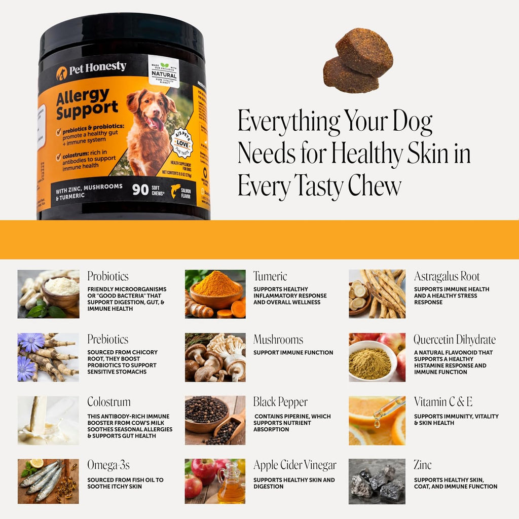 Pet Honesty pet allergy relief chews with colostrum and probiotics ingredients list