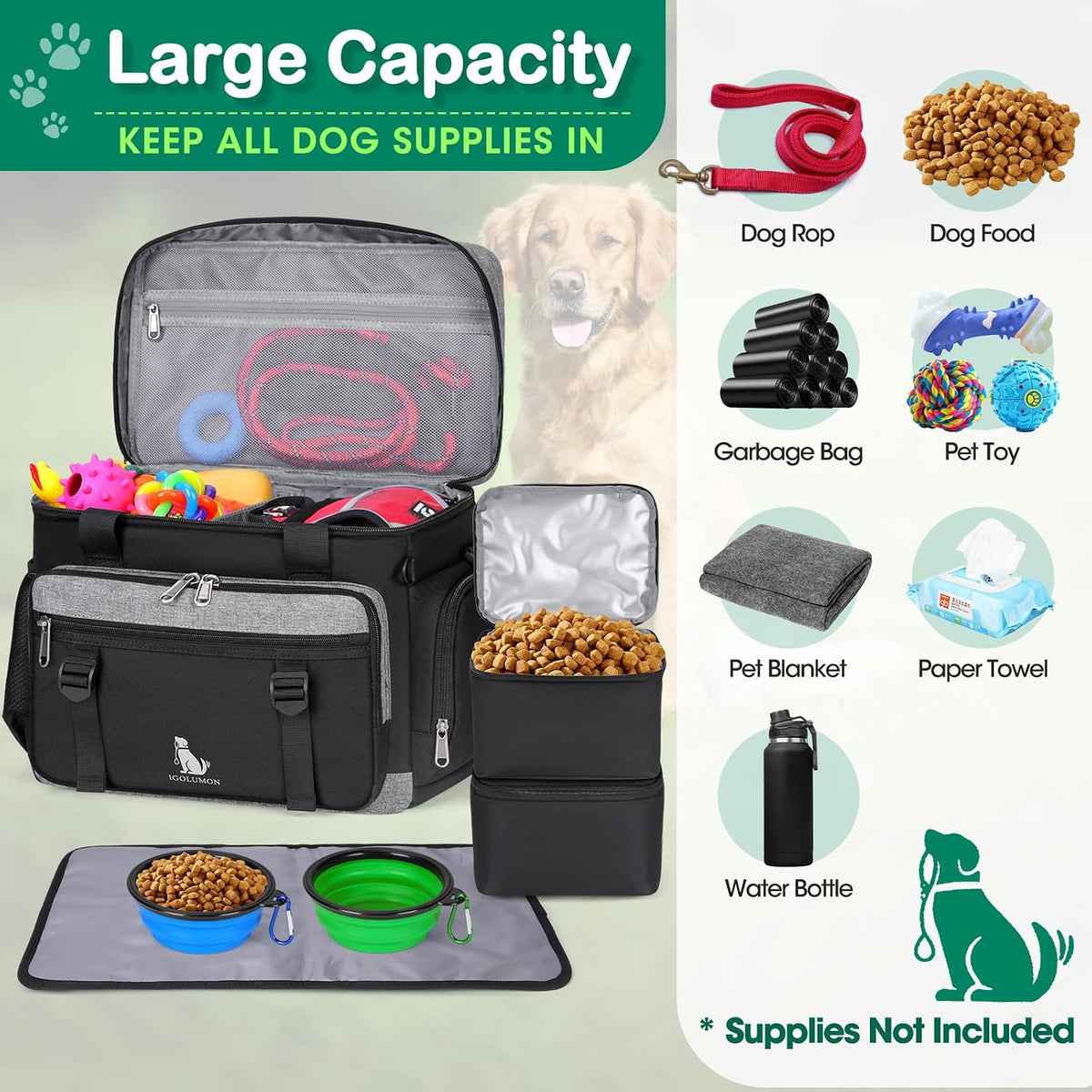 IGOLUMON airline approved pet organizer bag with luggage strap on suitcase