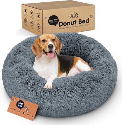 Donut Dog Bed - Premium Comfort for Anxiety Relief - Fluffy & Calming Design with Ultra-Plush Support | Cozy Round Dog Bed with Super Soft Circle Style (Dark Grey, Medium) - Image 1