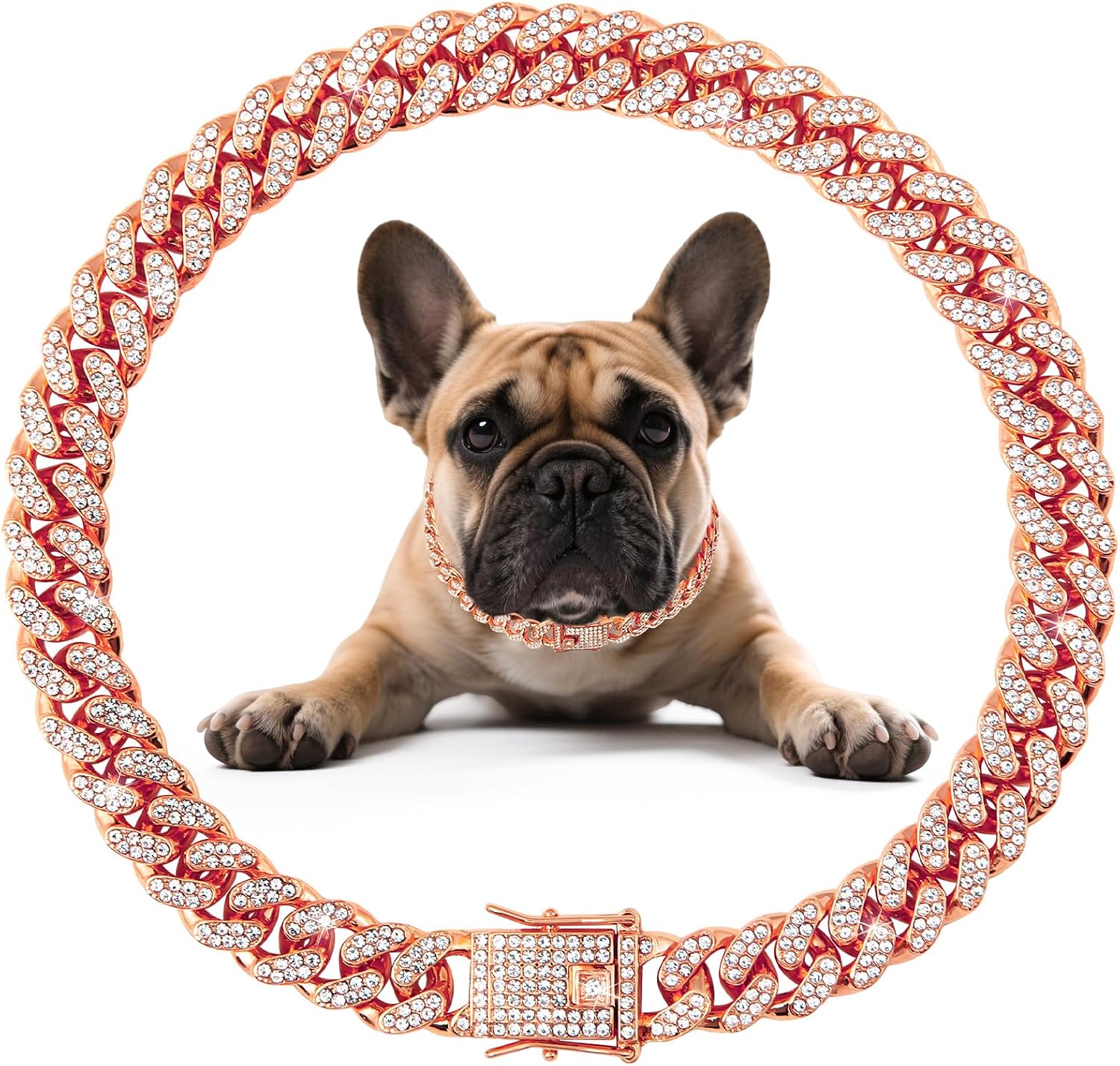 Dog Necklace Metal Cuban Link Dog Collar Gold Crystal Chain Collar with Design Secure Buckle Pet Collar Jewelry Accessories for Small Medium Large Dogs Cats(8inch) - Image 9