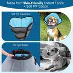 Blue fabric Elizabethan collar alternative for large dogs side view