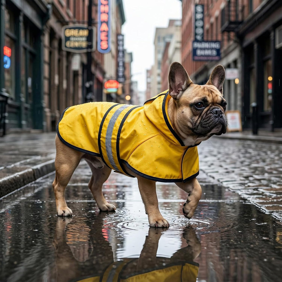Choyaxo dog rain apparel demonstrating the smooth water-resistant fabric close-up.