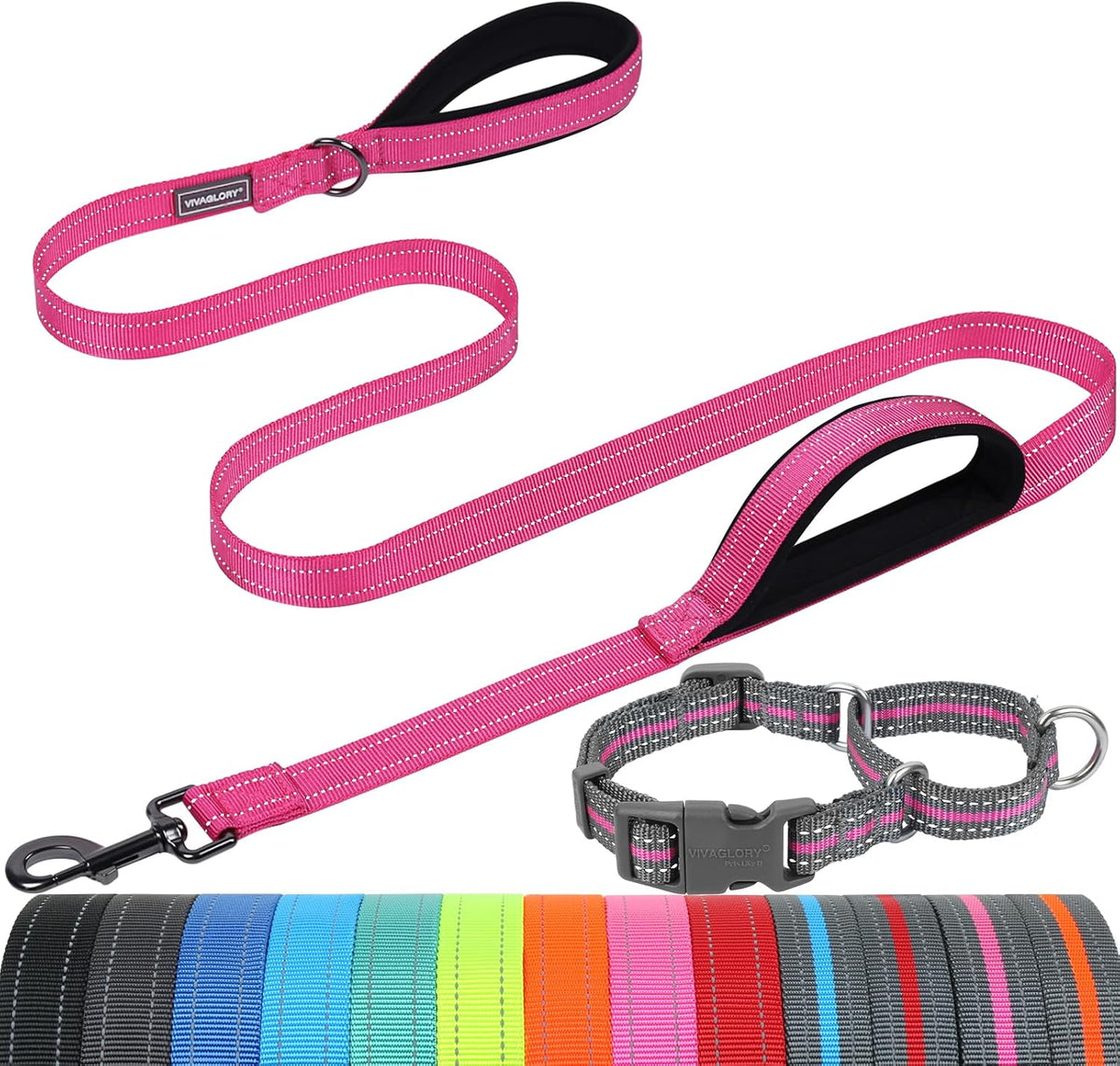 VIVAGLORY Dog Leash Twingrip Double Handle Dog Leash with Traffic Handle Control & 2 Loop for Walking & Training, Reflective Heavy Duty for Puppy Pet Collar, 6ft x 1in, Black - Image 9
