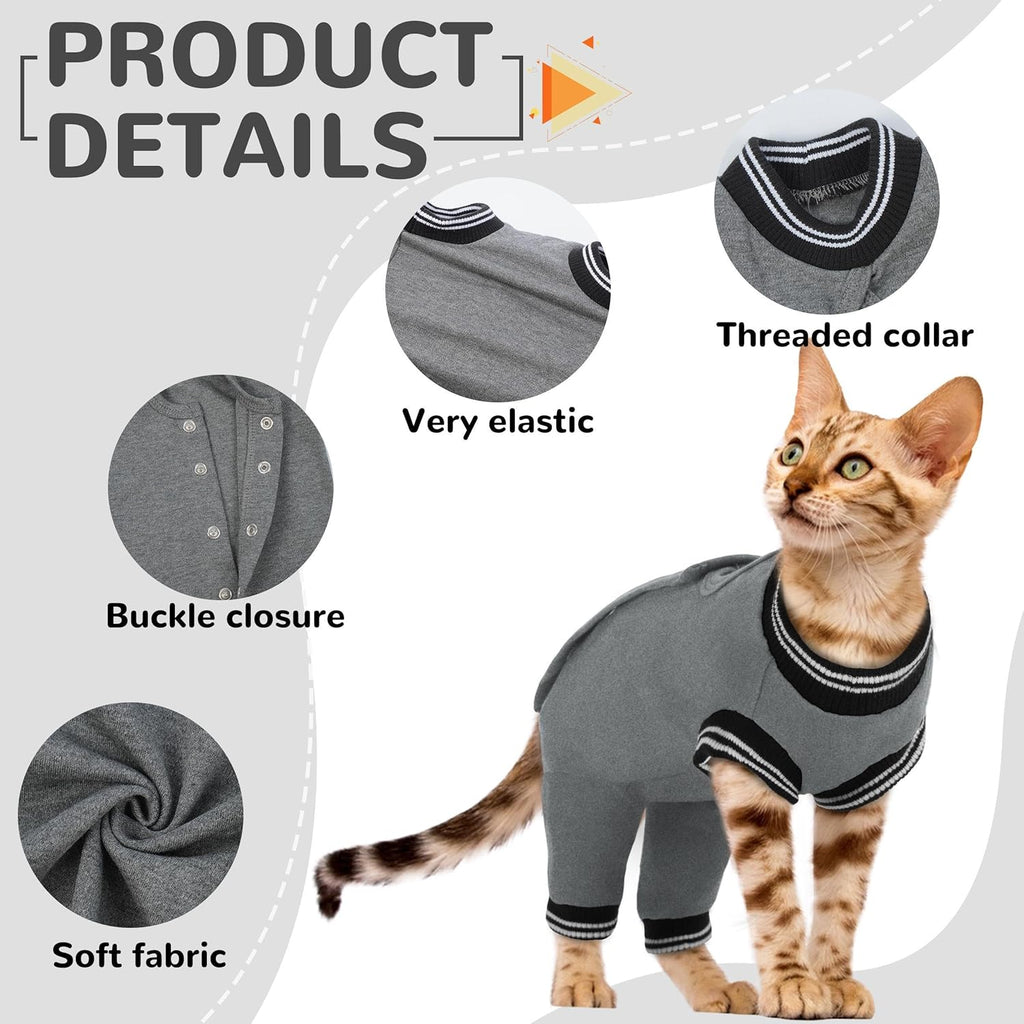 Post-surgery cat onesie with hind leg sleeves for wound protection