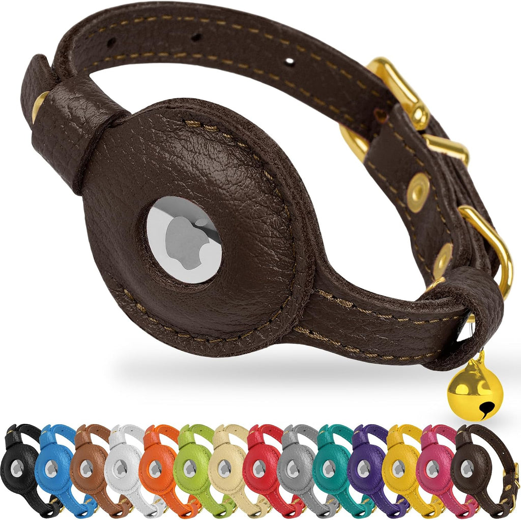 OOPSDOGGY Leather AirTag Cat Collar with Bell - Non Breakaway Kitten Collar with Apple Air Tag Holder - Lightweight GPS Pet Collars for Girl Boy Cats, Small Dogs, Puppies (Aquamarine) - Image 12
