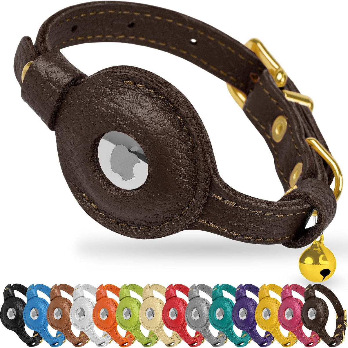 OOPSDOGGY Leather AirTag Cat Collar with Bell - Non Breakaway Kitten Collar with Apple Air Tag Holder - Lightweight GPS Pet Collars for Girl Boy Cats, Small Dogs, Puppies (Aquamarine) - Image 12