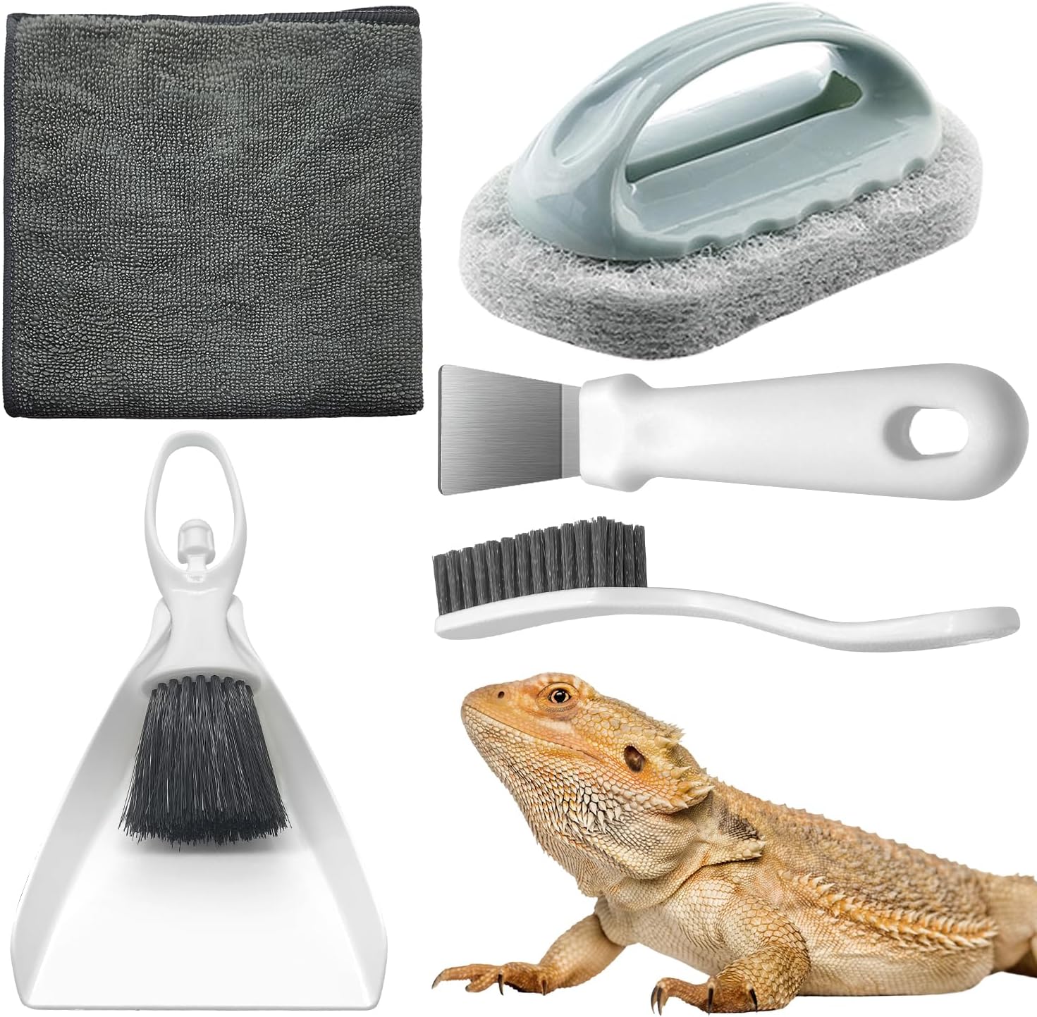 HouseBegan Bearded Dragon Tank Cleaning Kit front view with all tools