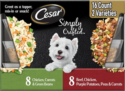 Cesar Simply Crafted Wet Dog Food Toppers for Dry Food, Chicken, Duck, Purple Potatoes, Pumpkin, Green Beans & Brown Rice, and Chicken, Carrots, Barley & Spinach Variety Pack, 1.3 oz Tubs, 8 Count - Image 14