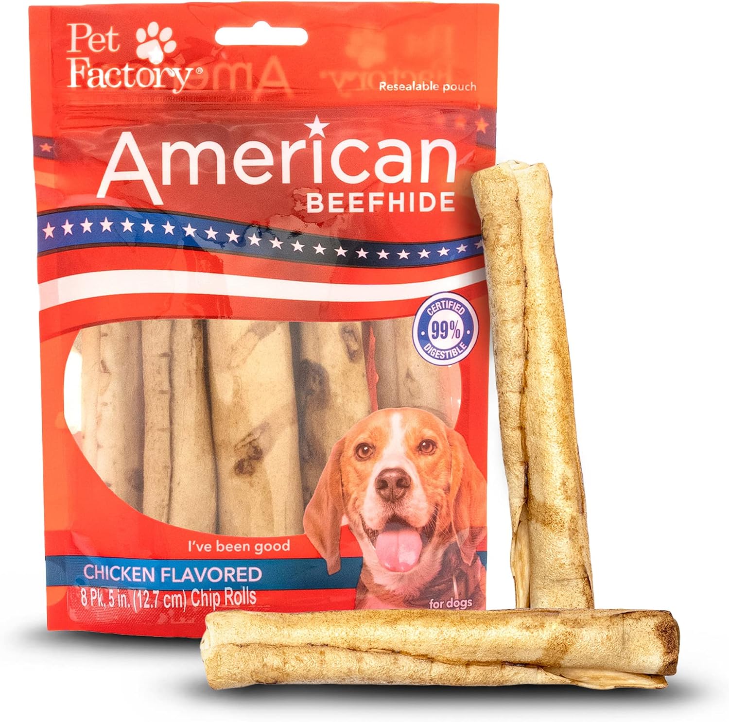 Pet Factory American Beefhide Chicken Flavor Chip Rolls front package view