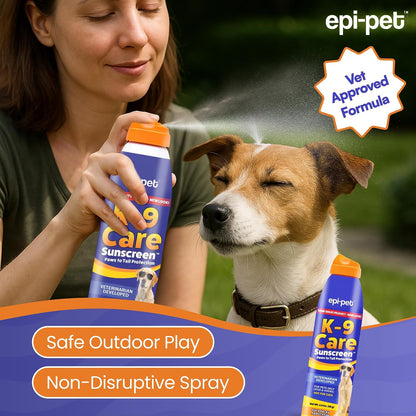 Epi-Pet sunscreen spray application on dog nose and ears