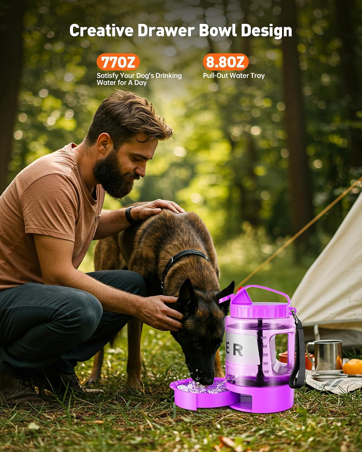 Dog Water Bottle Portable - 77 oz Dog Water Bottle with Bowl Leak Proof, 2 in 1 Pet Travel Cup Suitable Outdoor, Camping, Walking, Beach, Hunting, Large Pet Gear for Dog Lovers Purple - Image 9