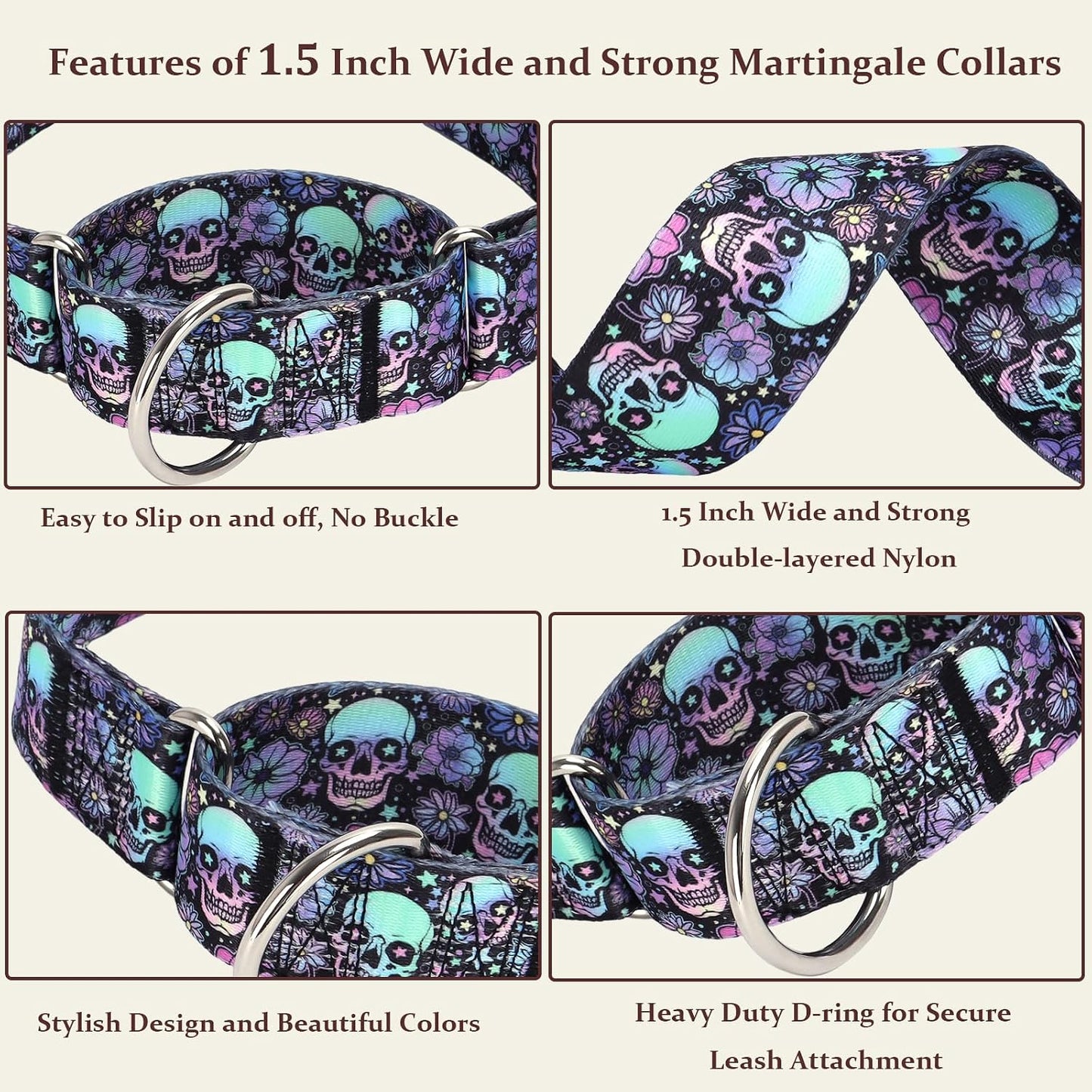 Heavy duty anti slip martingale collar for large dogs close up