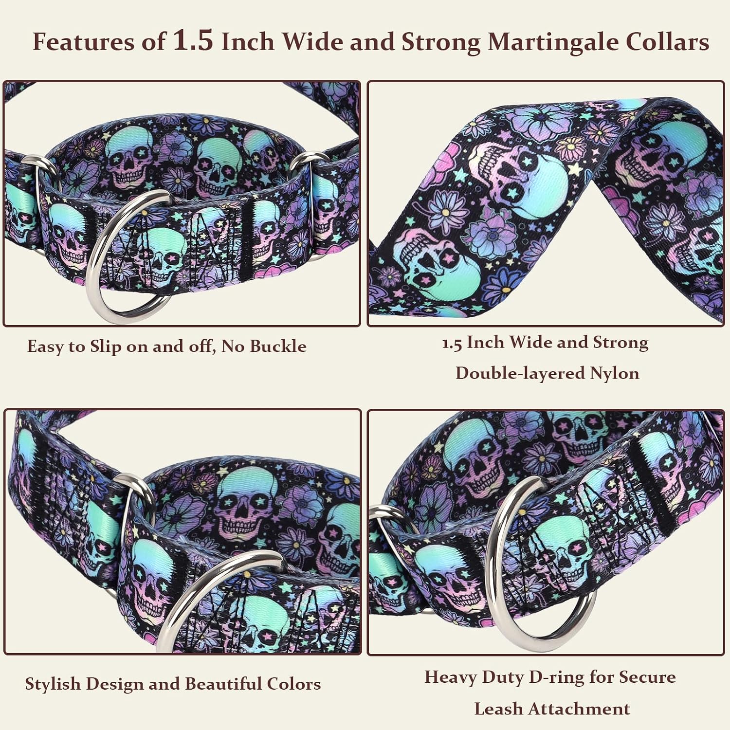 Heavy duty anti slip martingale collar for large dogs close up