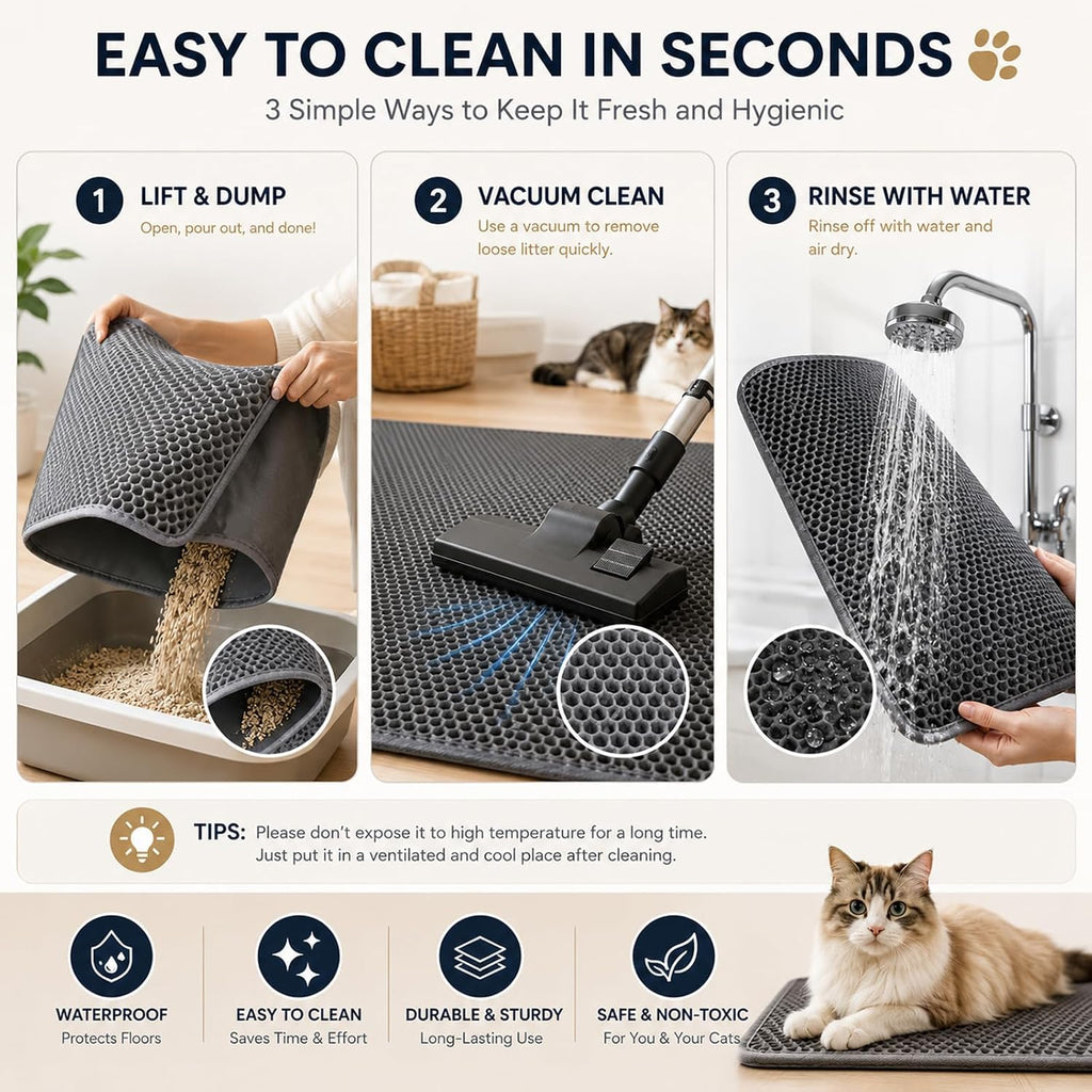 Easy clean cat litter rug trapping scatter control details