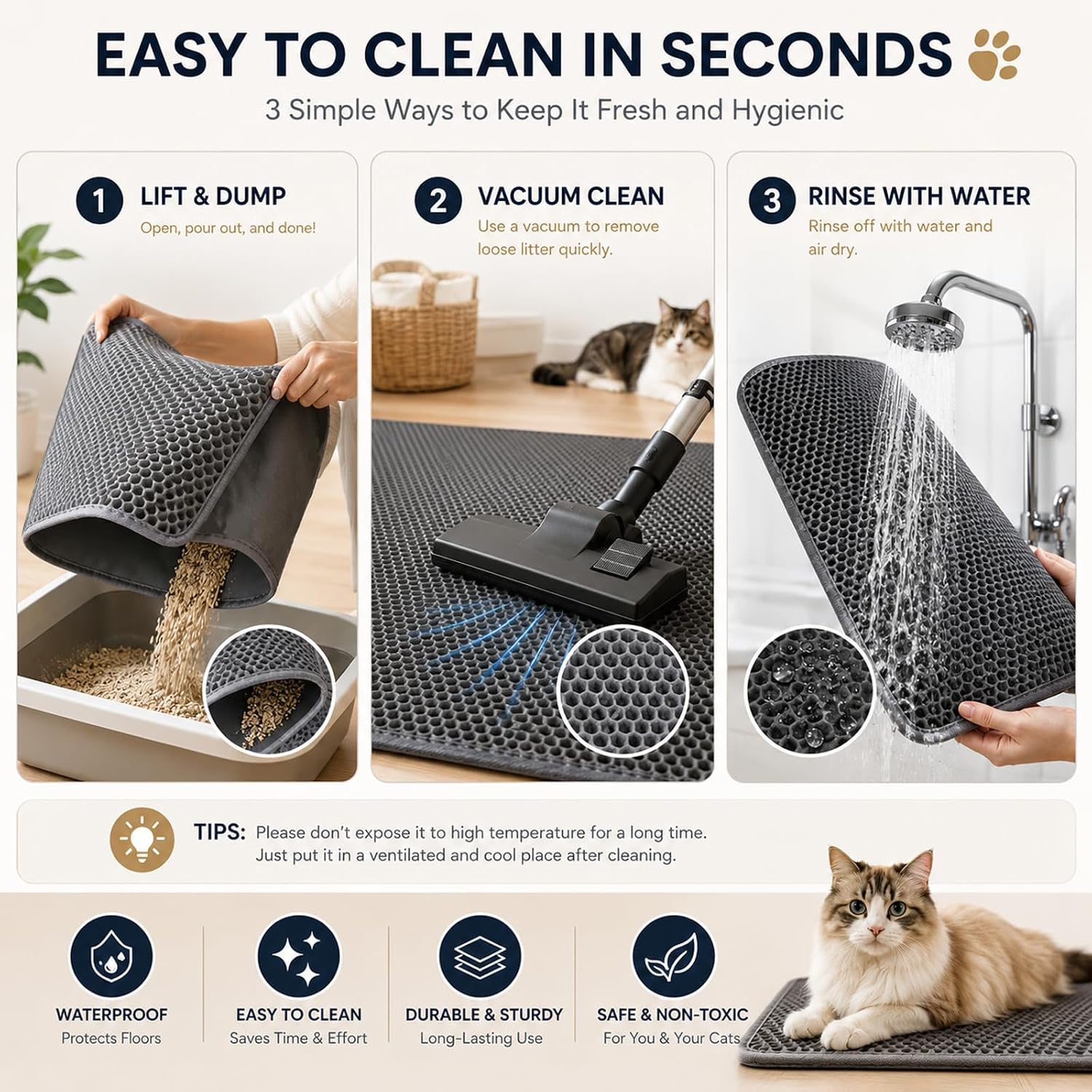 Easy clean cat litter rug trapping scatter control details